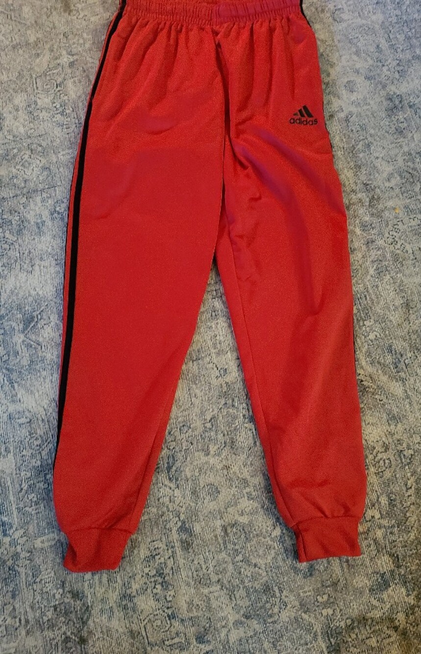 adidas Red Jogger Sweatpants with Black Side Stripe